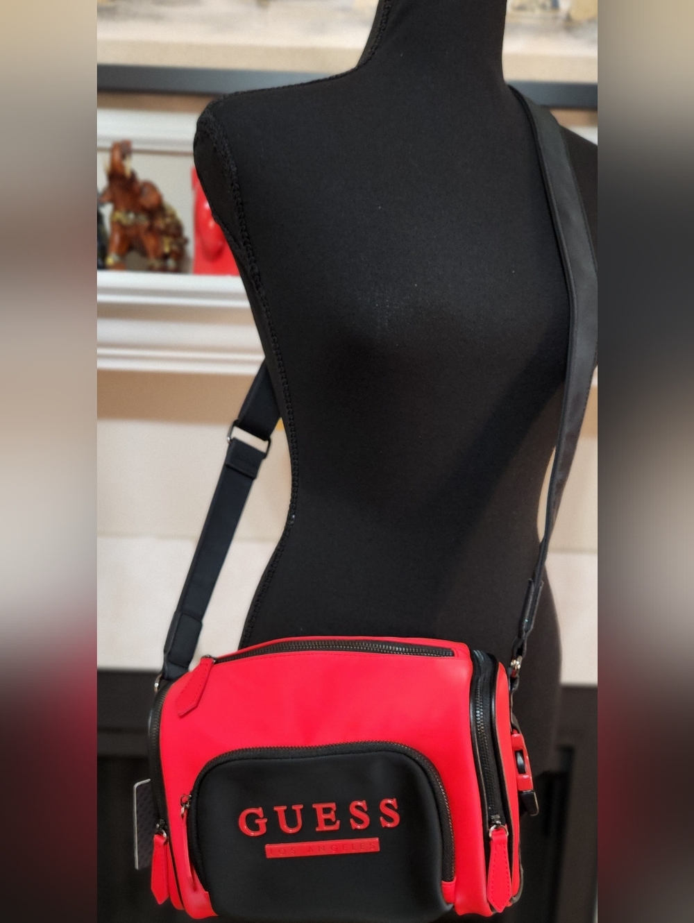 GUESS Red and Black Crossbody Front Logo Bag